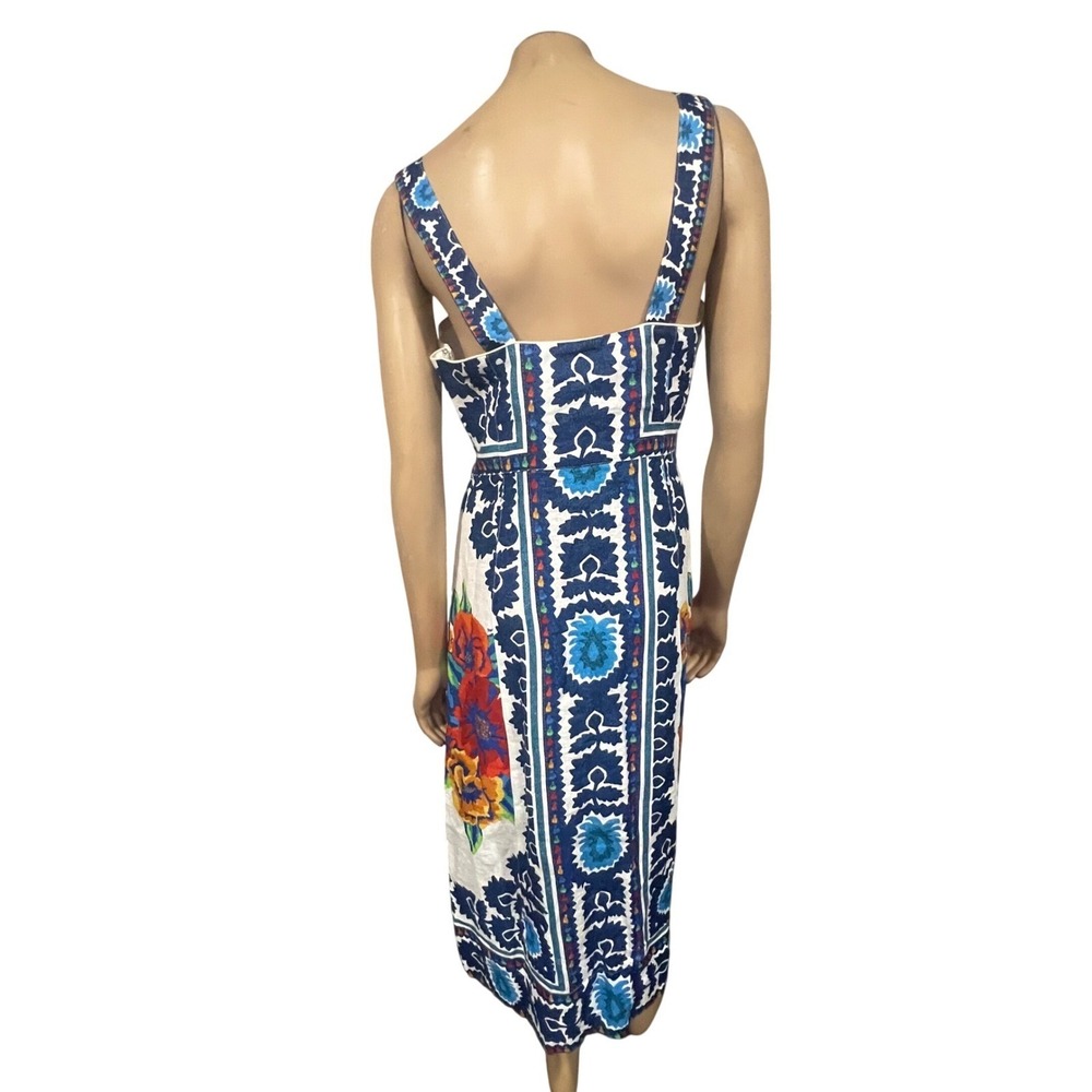 Farm Rio Flower Tapestry Off-White Midi Dress Blue Floral Button Front NWT M - Picture 6 of 9
